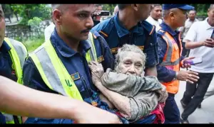 Rescuers search for survivors after devastating floods and mudslides triggered by a Himalayan glacier collapse in Nepal. The disaster destroyed homes and vital infrastructure and left thousands missing. Photo from Reuters